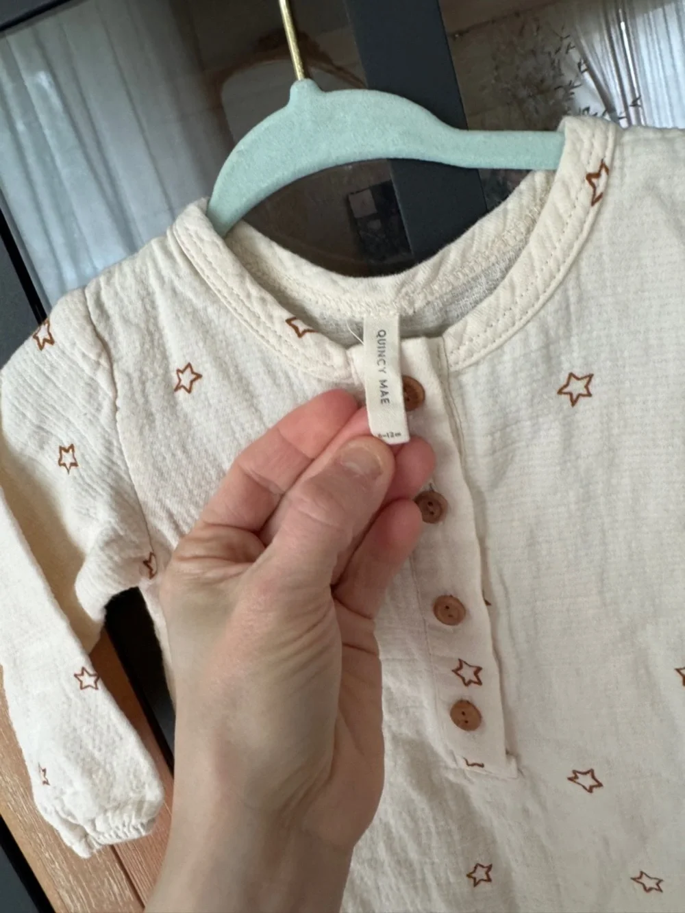 Quincy Mae Stars coverall Woven Jumpsuit beige cotton gauze baby neutral woven